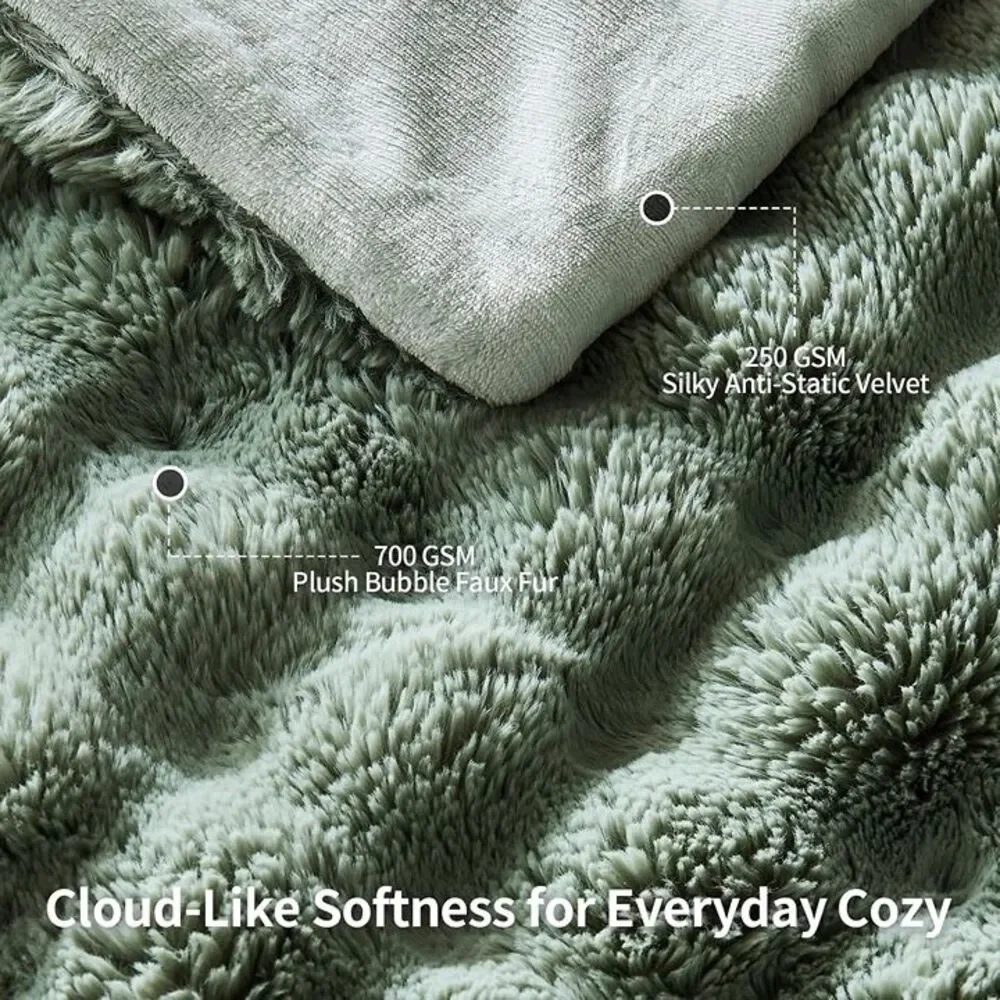 Cozy Faux Rabbit Fur Bubble Blanket Throw Size,Green,50